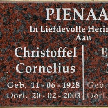 PIENAAR Christoffel Cornelius 1928-2003 &amp; Barbara Maria 1930-2005