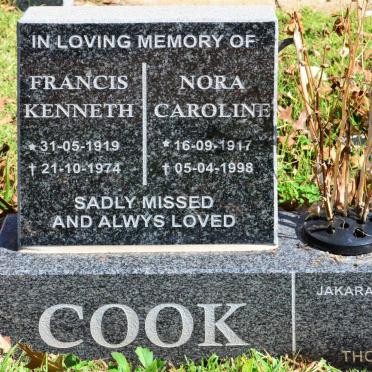 COOK Francis Kenneth 1919-1974 &amp; Nora Caroline 1917-1998