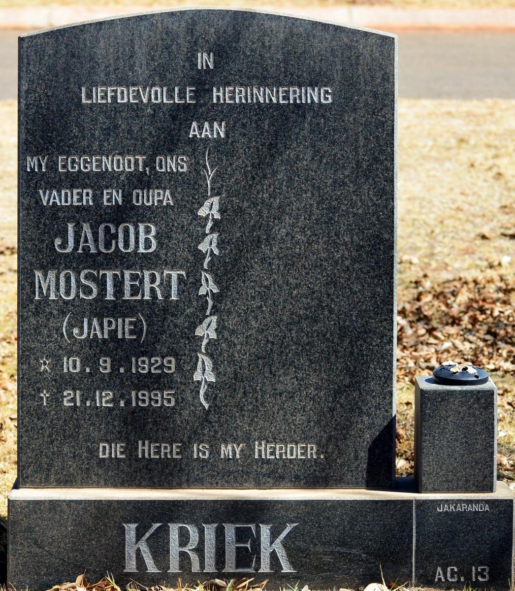 KRIEK Jacob Mostert 1929-1995