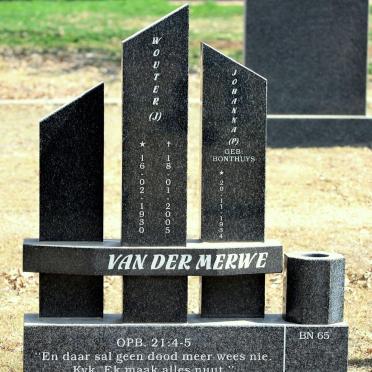 MERWE Wouter, van der 1930-2005 &amp; Johanna BONTHUYS 1934-