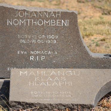 MAHLANGU Klaas  Hlalaphi 1905-1938 &amp; Johannah Nomthombeni 1909-1939 