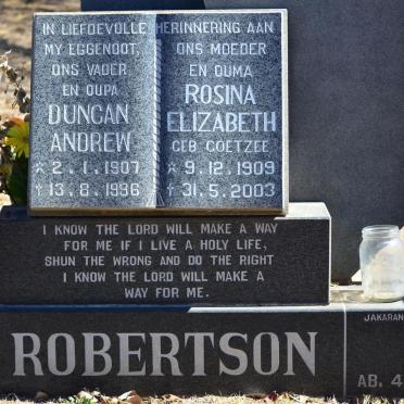 ROBERTSON Duncan Andrew 1907-1996 &amp; Rosina Elizabeth COETZEE 1909-2003
