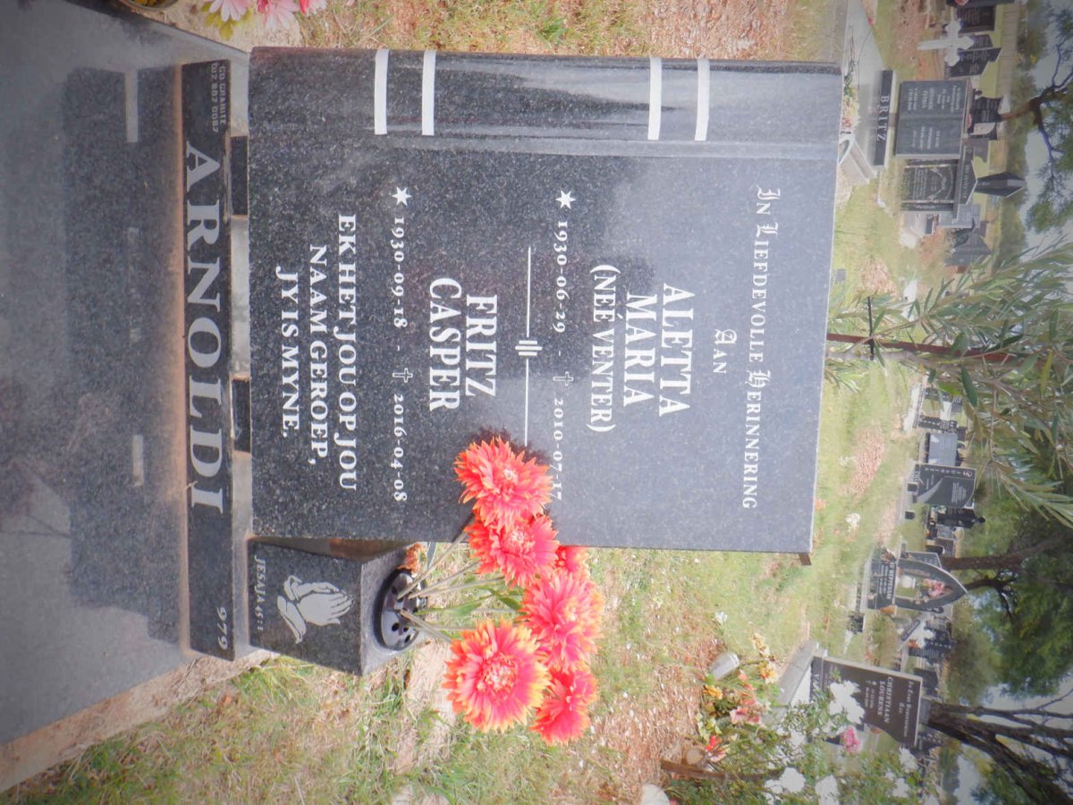 ARNOLDI Fritz Casper 1930-2016 &amp; Aletta Maria VENTER 1930-2010