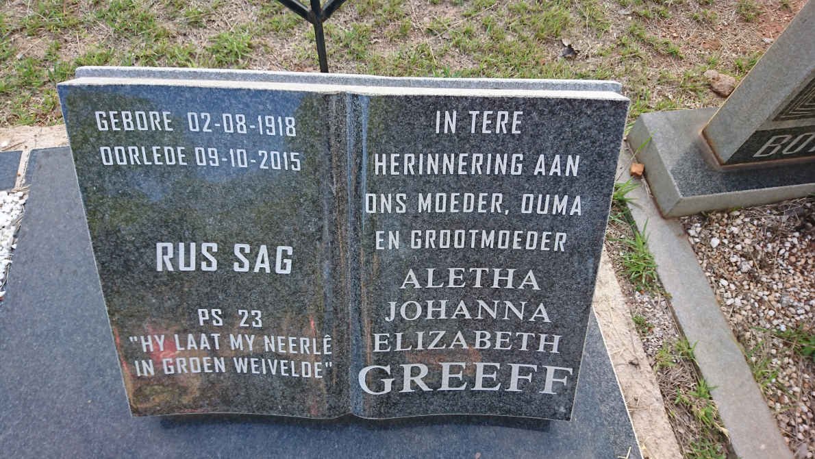 GREEFF Johannes Jacobus 1917-1976 &amp; Aletha Johanna Elizabeth 1918-2015