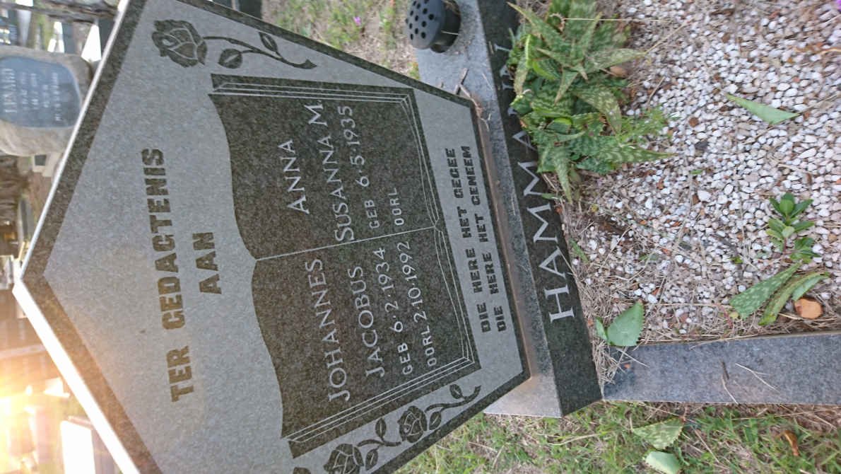 HAMMANN Johannes Jacobus 1934-1992 &amp; Anna Susanna M. 1935-