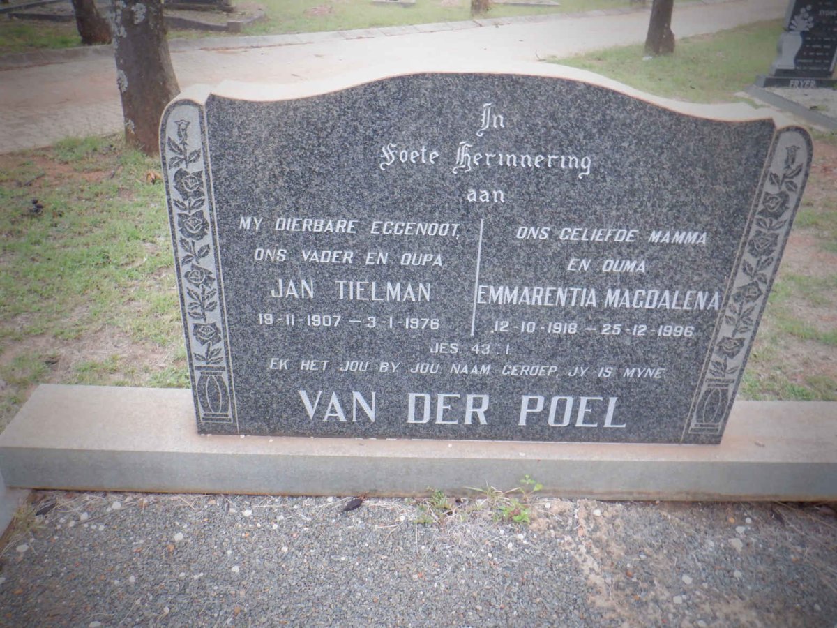 POEL Jan Tielman, van der 1907-1976 &amp; Emmarentia Magdalena 1918-1996