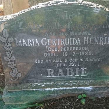 RABIE Maria Gertruida Hendrika nee HENDERSON -1932