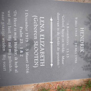 SCHOEN Hendrik 1918-1998 &amp; Lena Elizabeth SLOOTEN 1919-2016