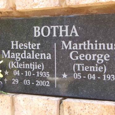 BOTHA Marthinus George 1934- &amp; Hester Magdalena 1935-2002