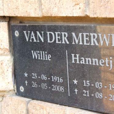 MERWE Willie, van der 1916-2008 &amp; Hannetjie 1923-2003