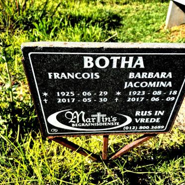 BOTHA Francois 1925-2017 & Barbara Jacomina 1923-2017