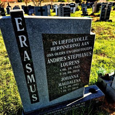 ERASMUS Andries Stephanus Lourens 1943-2016 & Johanna Magdalena 1943-2016