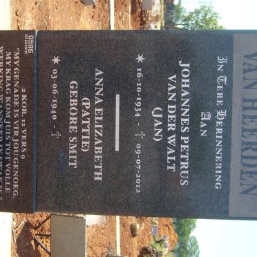 HEERDEN Johannes Petrus van der Walt, van 1934-2012 &amp; Anna Elizabeth SMIT 1940-