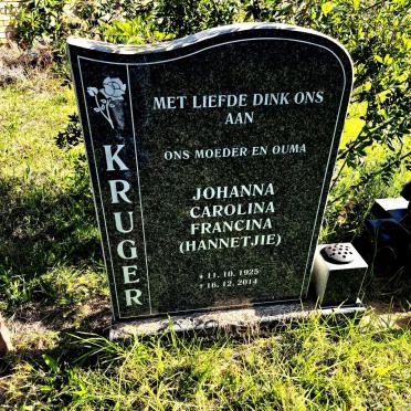 KRUGER Johanna Carolina Francina 1925-2014