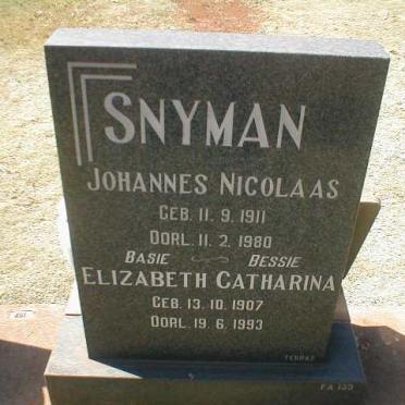 SNYMAN Johannes Nicolaas 1911-1980 &amp; Elizabeth Catharina 1907-1993
