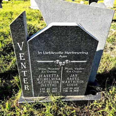 VENTER Jan Sarel Marthinus Louis 1932-2024 & Jeanetta Wilhelmina Gertruida 1935-2017