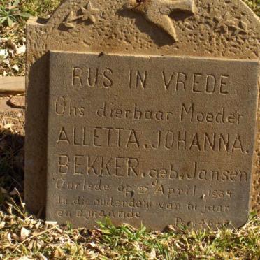 BEKKER Alletta Johanna nee JANSEN -1934