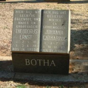 BOTHA Theodorus Ernst 1918-1978 &amp; Johanna Catharina 1911-1987