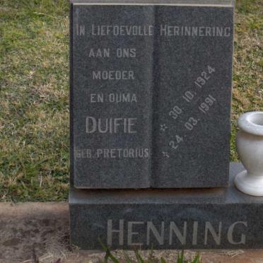 HENNING Duifie nee PRETORIUS 1924-1991