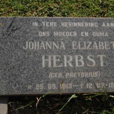 HERBST Johanna Elizabeth nee PRETORIUS 1913-1987
