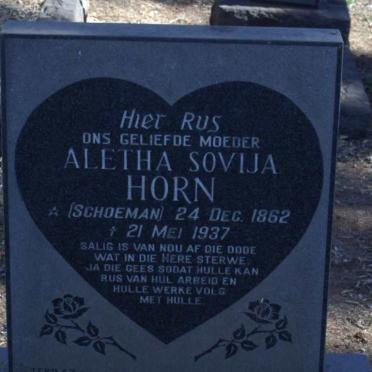 HORN Aletha Sovija nee SCHOEMAN 1862-1937