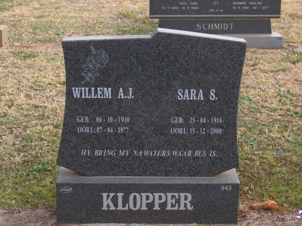 KLOPPER Willem A.J. 1910-1977 &amp; Sara S. 1914-2000