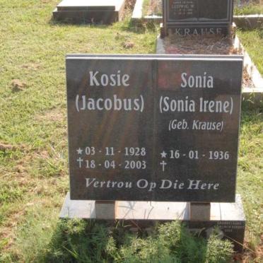 KRUGER Jacobus 1928-2003 &amp; Sonia Irene KRAUSE 1936-