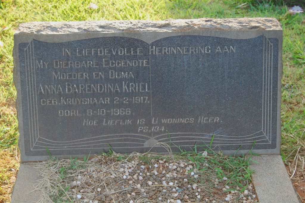 KRIEL Anna Barendina nee KRUYSHAAR 1917-19??