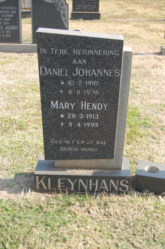 KLEYNHANS Daniel Johannes 1910-1976 &amp; Mary Hendy 1913-1995