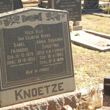 KNOETZE Sarel Francois 1878-1950 &amp; Anna Susanna Christina VAN DER MERWE 1883-1970 :: VENTER Annie nee KNOETZE 1921-2004