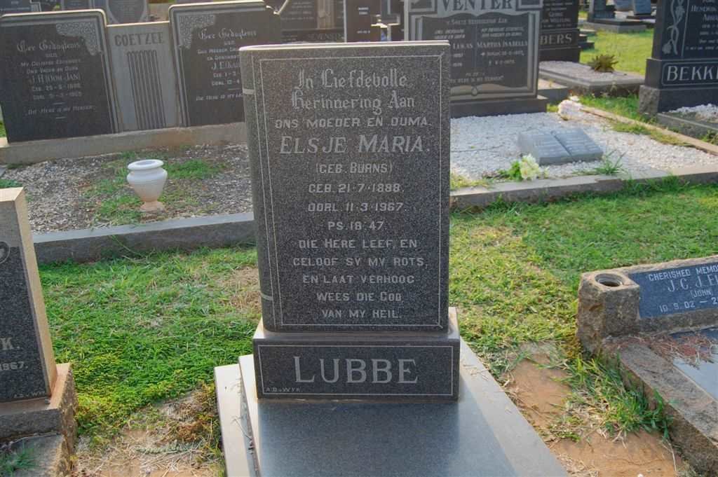 LUBBE Elsje Maria nee BURNS 1888-1967