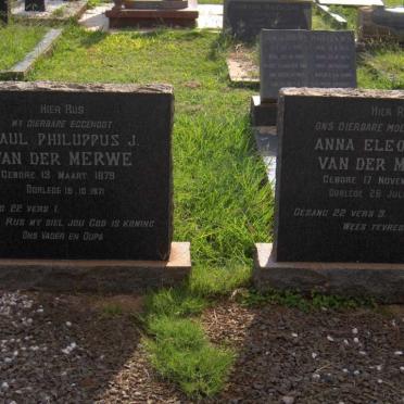 MERWE Paul Philuppus J., van der 1879-1971 &amp; Anna Eleanora J. 1899-1975