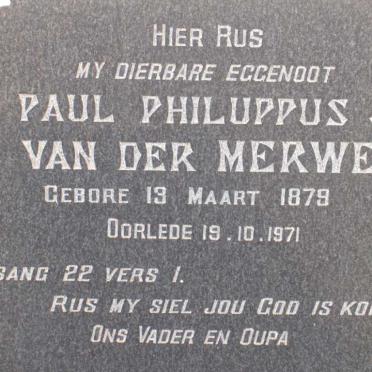 MERWE Paul Philuppus J., van der 1879-1971
