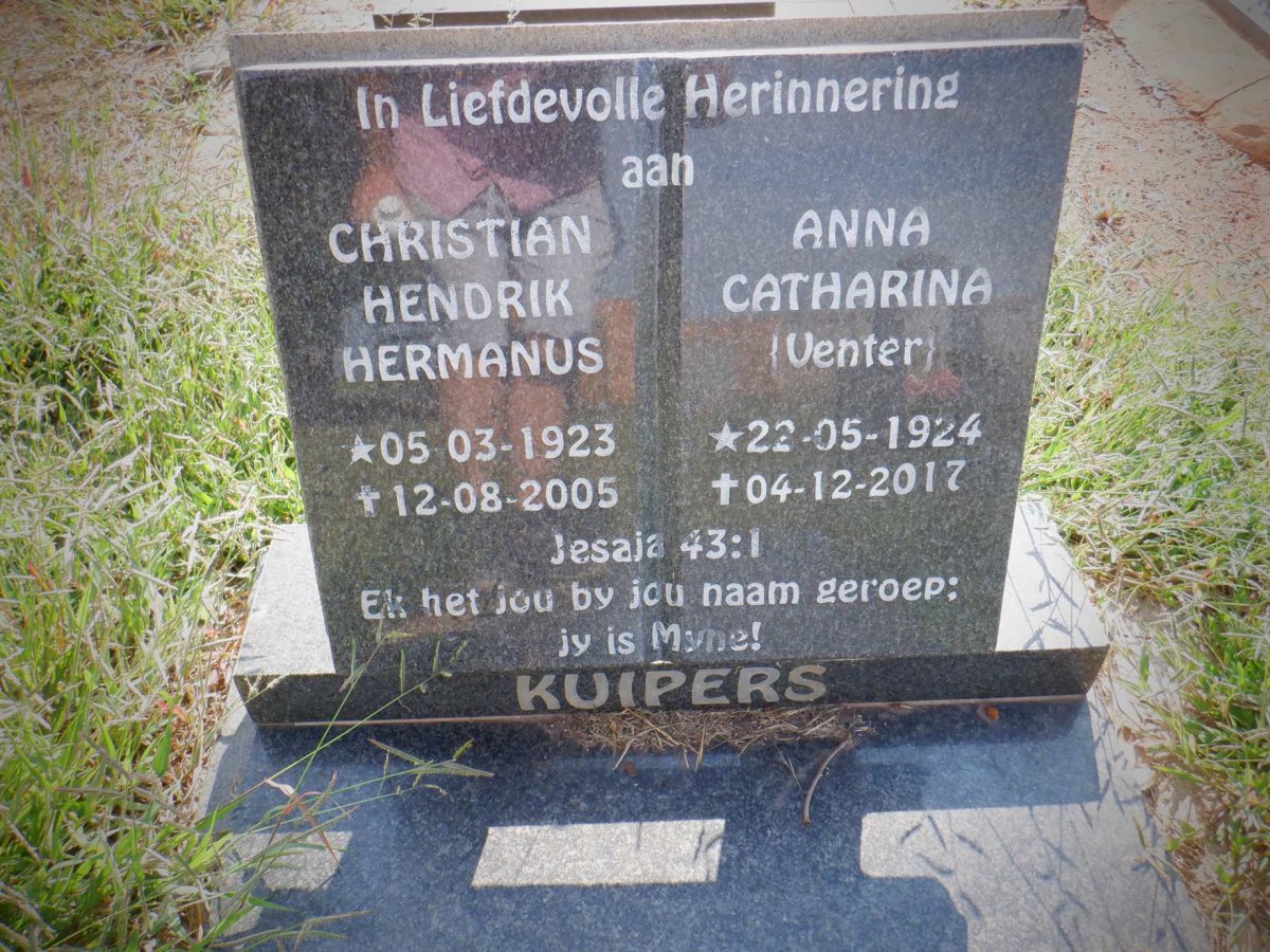 KUIPERS Christian Hendrik Hermanus 1923-2005 &amp; Anna Catharina VENTER 1924-2017