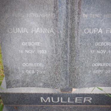MULLER Frank 1914-2010 &amp; Hanna 1933-2008
