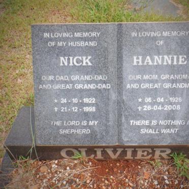 OLIVIER Nick 1922-1998 &amp; Hannie 1926-2008