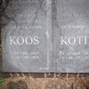 PREEZ Koos, du 1926-1998 &amp; Kotie 1929-2013