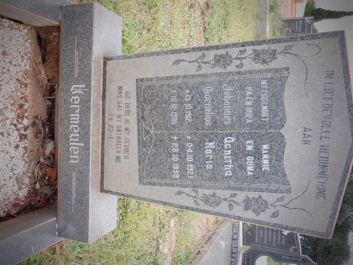 VERMEULEN Johannes Cornelius 1912-1995 &amp; Agnitha Maria 1921-1999