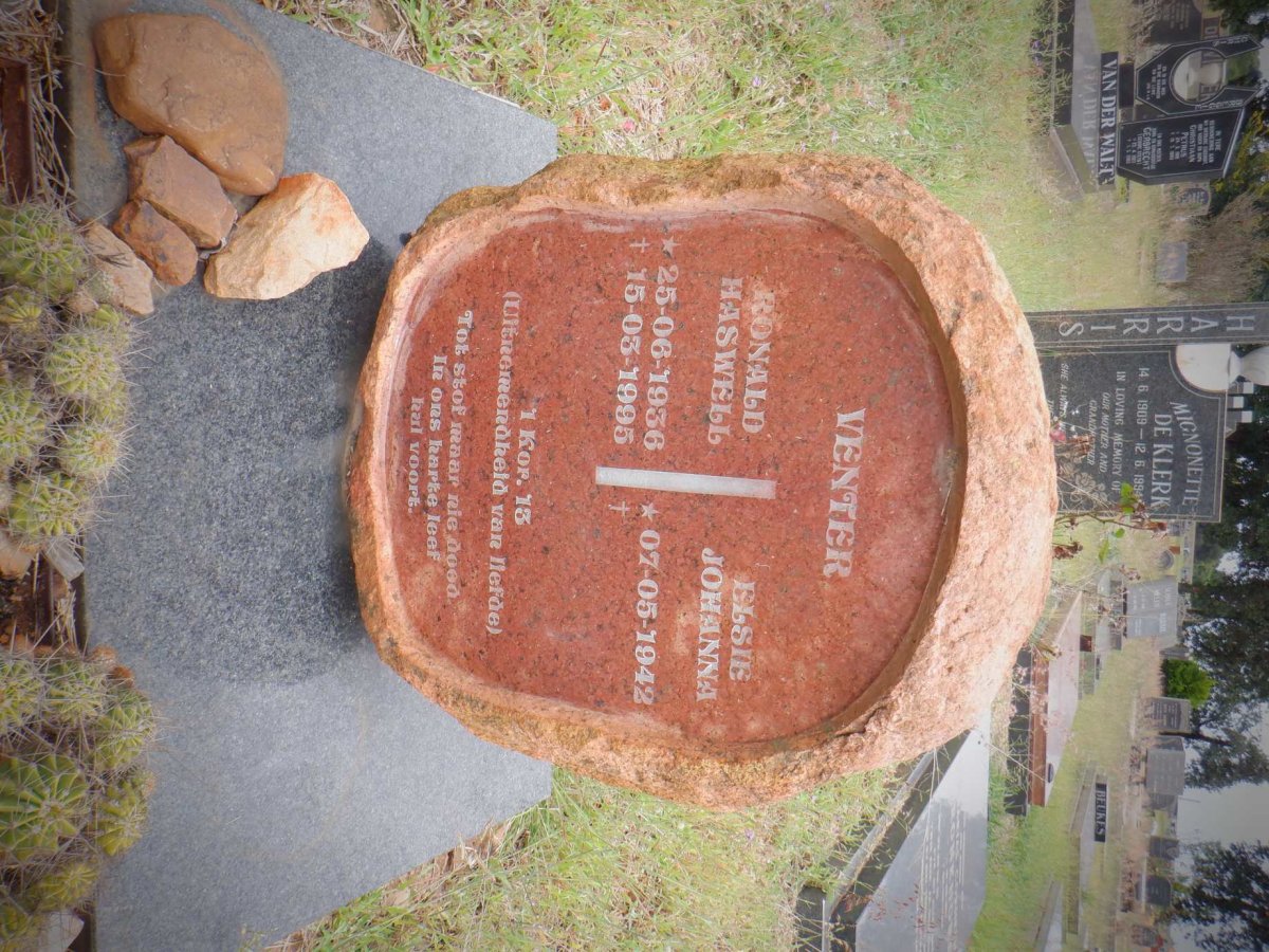 VENTER Ronald Haswell 1936-1995 &amp; Elsie Johanna 1942-