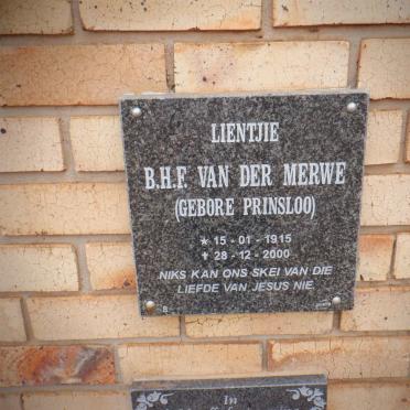 MERWE B.H.F., van der nee PRINSLOO 1915-2000