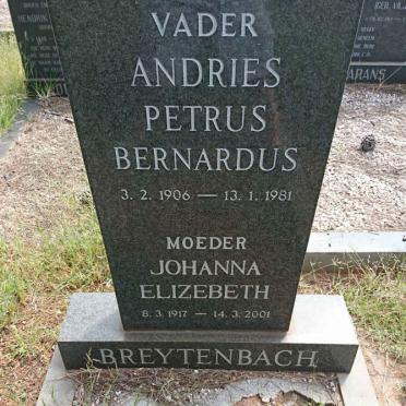 BREYTENBACH Andries Petrus Bernardus 1906-1981 &amp; Johanna Elizebeth 1917-2001