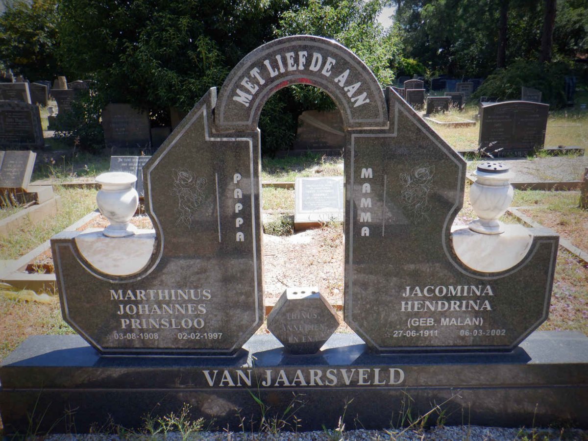 JAARSVELD Marthinus Johannes Prinsloo, van 1908-1997 &amp; Jacomina Hendrina MALAN 1911-2002