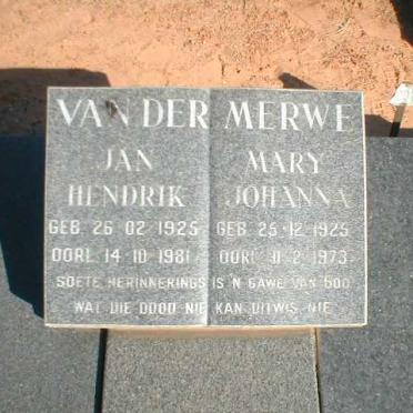 MERWE Jan Hendrik, van der 1925-1981 &amp; Mary Johanna 1928-1973