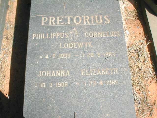 PRETORIUS Phillipus Cornelius Lodewyk 1899-1983 &amp; Johanna Elizabeth 1906-1985