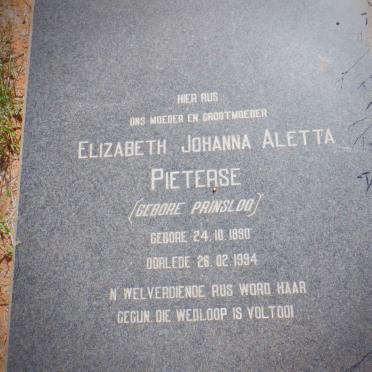PIETERSE Elizabeth Johanna Aletta nee PRINSLOO 1890-1994
