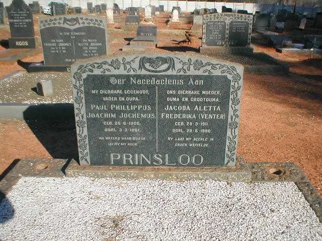 PRINSLOO Paul Phillippus Joachim Jochemus 1905-1961 &amp; Jacoba Aletta Frederika VENTER 1911-1990