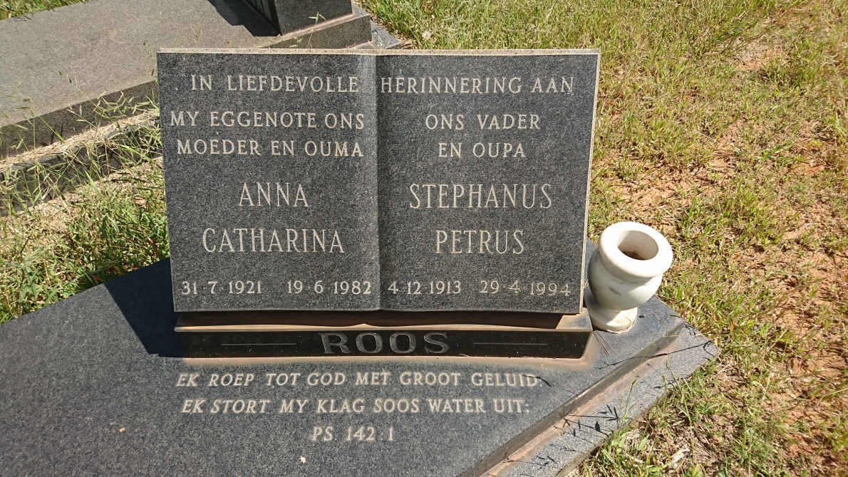 ROOS Stephanus Petrus 1913-1994 &amp; Anna Catharina 1921-1982