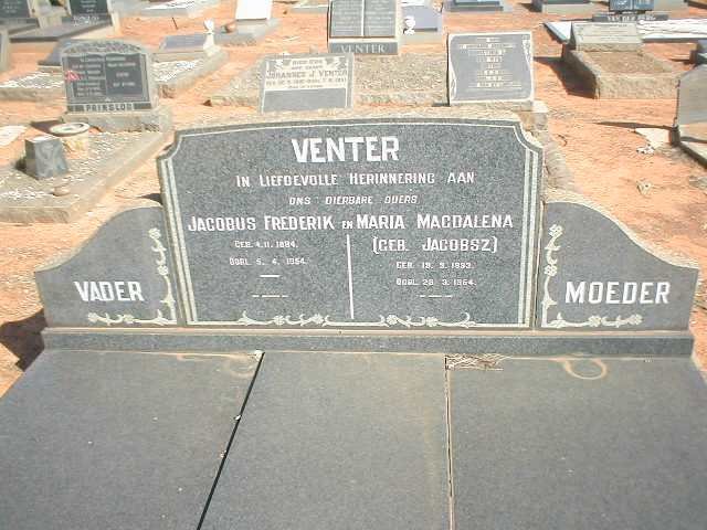 VENTER Jacobus Frederik 1884-1954 &amp; Maria Magdalena nee JACOBSZ 1893-1964