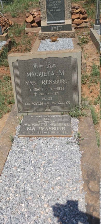 RENSBURG Magrieta M., van nee SMIT 1935-1971 :: VAN RENSBURG Hendrihetta Hendrena 1959-1991