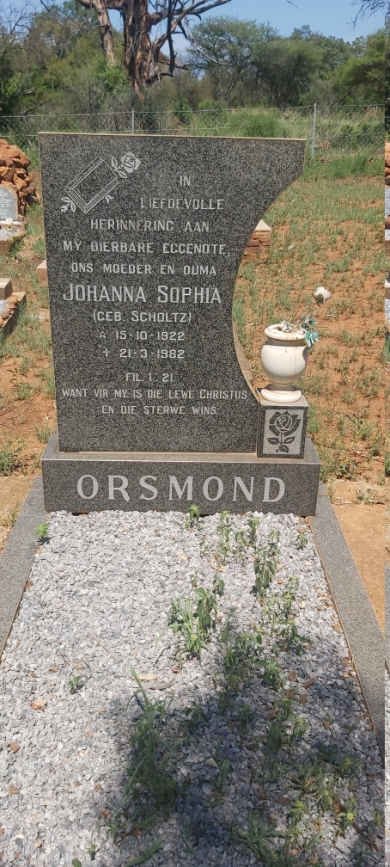 ORSMOND Johanna Sophia nee SCHOLTZ 1922-1982